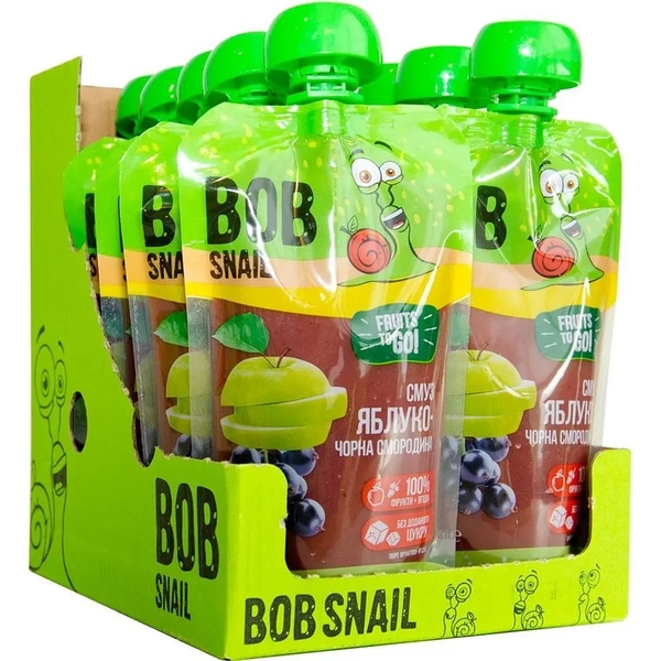 Пюре фруктовое Bob Snail Fruits to Go Яблоко-Черная смородина, 1.2 кг (10 шт. по 120 г) - Pampik