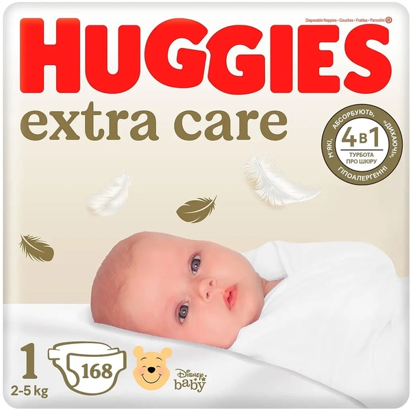 Підгузки на липучках Huggies Extra Care M-Pack 1 (2-5 кг), 168 шт. - Pampik