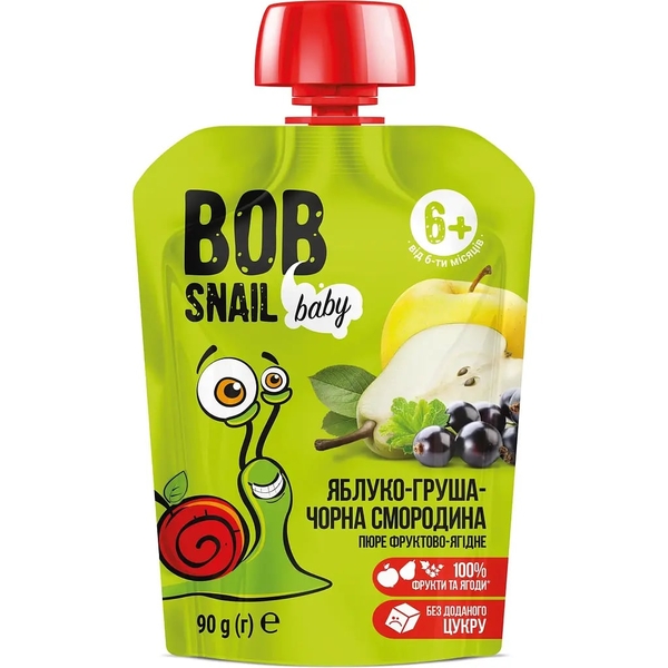 Пюре фруктове Bob Snail Яблуко-груша-чорна смородина, гомогенізоване, 900 г (10 шт. по 90 г) - Pampik - 2