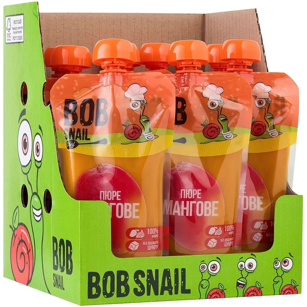 Пюре фруктовое Bob Snail Манго, пастеризованное, 2.5 кг (10 шт. по 250 г) - Pampik