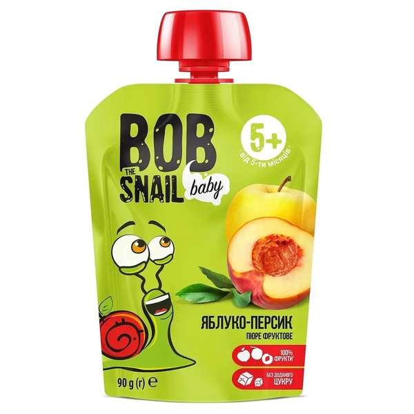 Пюре фруктове Bob Snail Яблуко-Персик, пастеризоване 900 г (10 шт. по 90 г) - Pampik - 2