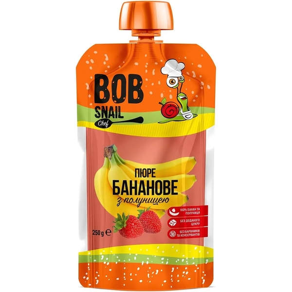 Пюре фруктовое Bob Snail Банан-Клубника, пастеризованное, 2.5 кг (10 шт. по 250 г) - Pampik - 2
