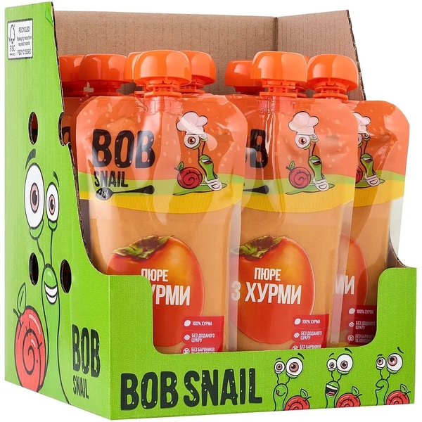 Пюре фруктове Bob Snail Хурма, пастеризоване, 2.5 кг (10 шт. по 250 г) - Pampik