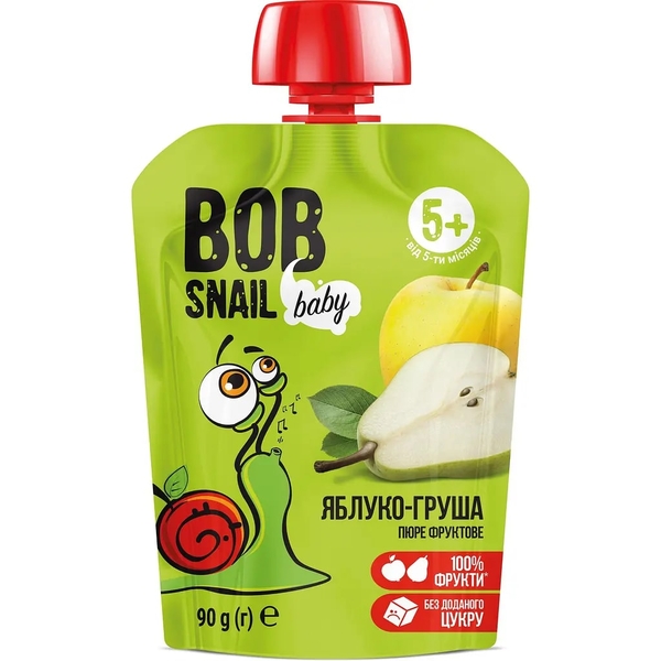 Пюре фруктове Bob Snail Яблуко-Груша, пастеризоване, 900 г (10 шт. по 90 г) - Pampik - 2