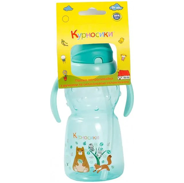 Поильник-непроливайка Курносики с силиконовой трубочкой и ручками, 300 мл, салатовый (7024 сал) - Pampik - 3