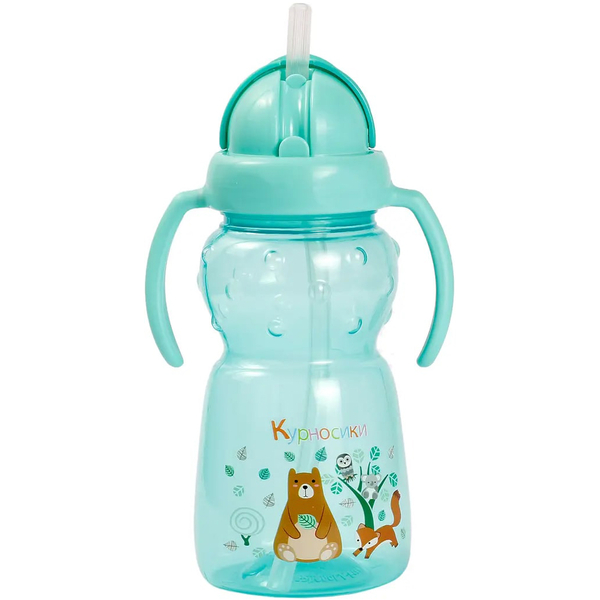 Поильник-непроливайка Курносики с силиконовой трубочкой и ручками, 300 мл, салатовый (7024 сал) - Pampik - 2