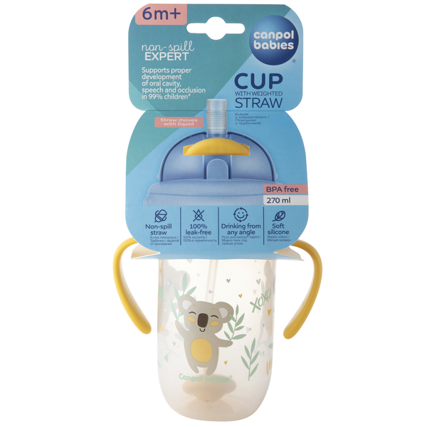 Чашка непроливайка з трубочкою та обважувачем Canpol Babies Exotic, 270 мл, жовтий (56/606_yel) - Pampik - 5