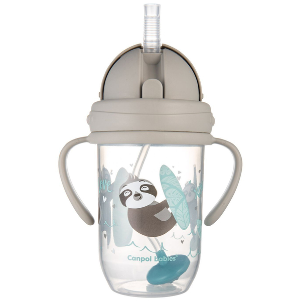 Чашка непроливайка з трубочкою і обважувачем Canpol Babies Exotic, 270 мл, сірий (56/606_grey) - Pampik - 3