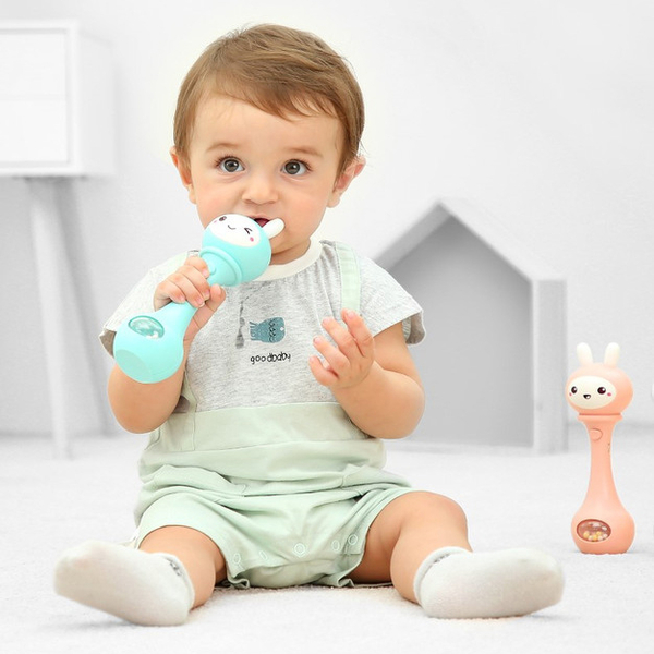 Погремушка-грызунок Beiens Зайчик музыкальный, розовый (YZ02pink) - Pampik - 12