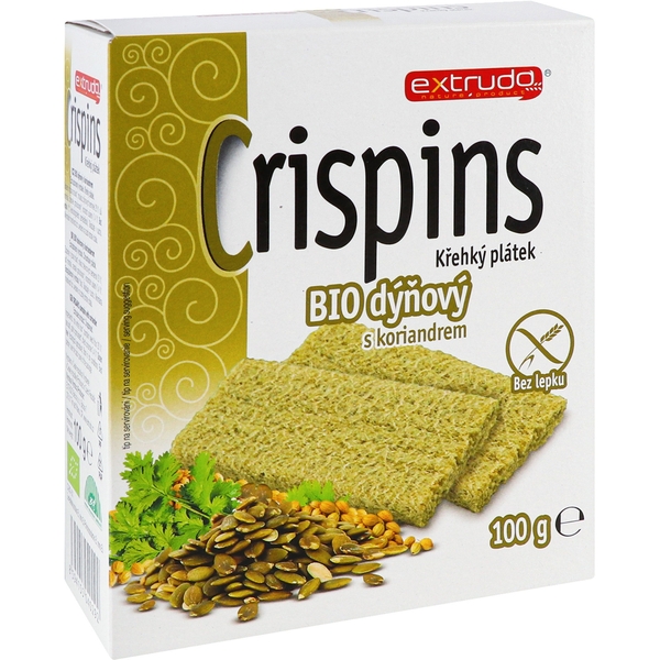 Органічні хлібці Extrudo Crispins з гарбузом, коріандром та часником, 100 г - Pampik