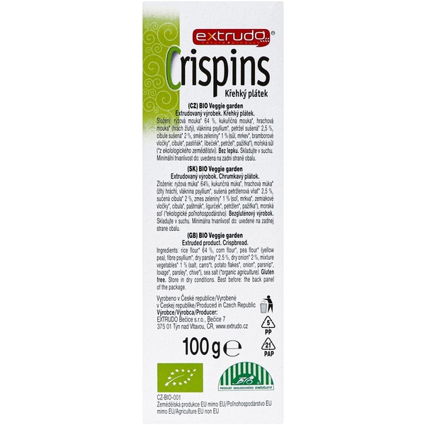 Органические хлебцы Extrudo Crispins с овощами, 100 г - Pampik - 3
