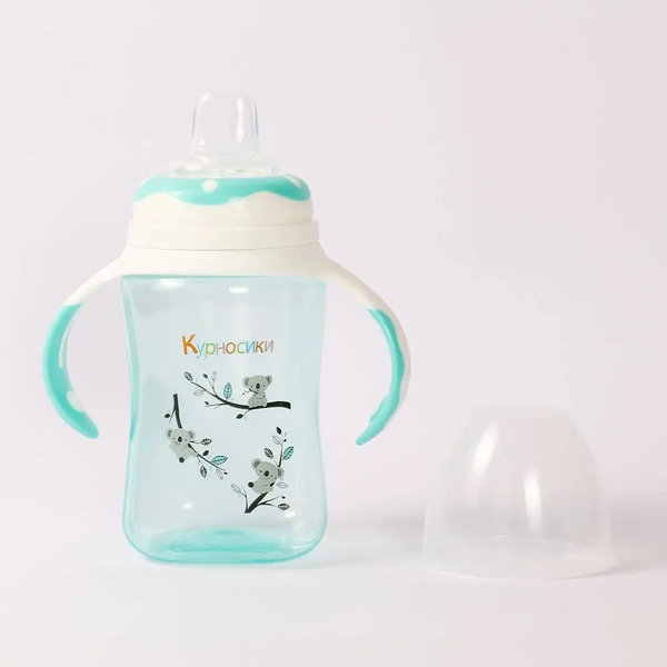 Поильник-непроливайка Курносики, с силиконовым носиком, с ручками, от 6 мес., 300 мл, бирюзовый (7027 сал) - Pampik - 3