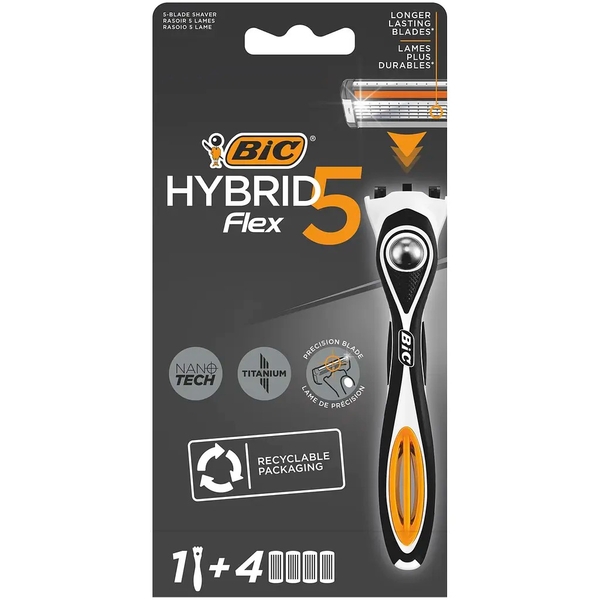 Станок для бритья BIC Flex 5 Hibrid, с 4 сменными картриджами, мужской - Pampik