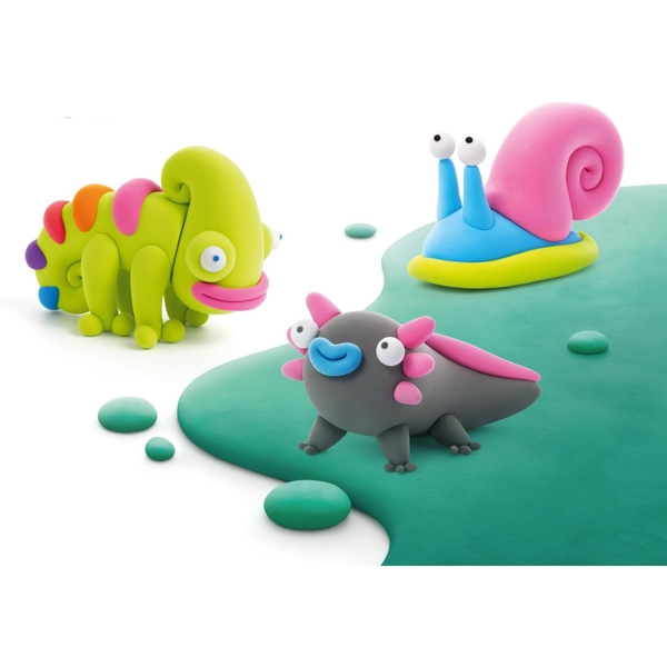 Набор самозатвердевающего пластилина Ліпака Экзотические животные: Хамелеон, гастропода, аксолотль 245 г (60049-UA01) - Pampik - 6