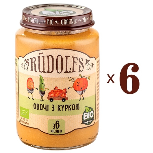 Набор пюре Rudolfs Овощи с курицей, 1140 г (6 уп. по 190 г) - Pampik