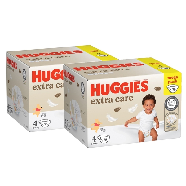 Набір підгузки на липучках Huggies Extra Care Box 4 (8-16 кг), 152 шт. (2 уп. по 76 шт.) - Pampik