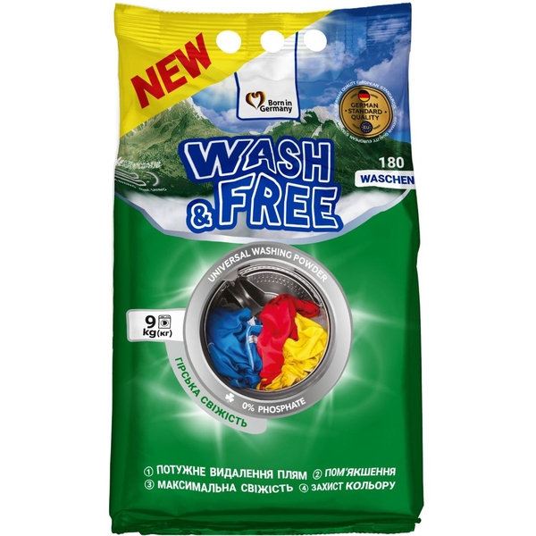 Порошок для прання Wash & Free Універсальний Гірська свіжість, 9 кг - Pampik