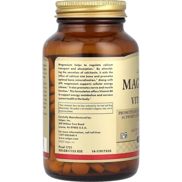 Вітаміни та мінерали Solgar Магній та Вітамін В6, 250 таблеток - Pampik - 2