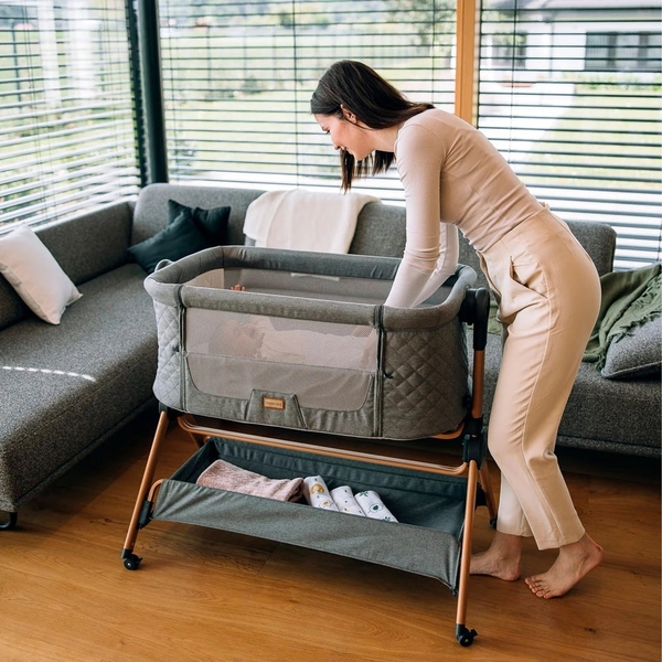 Приставная кроватка и стульчик для кормления FreeON Nest & Feed 2 в 1, серый (84959) - Pampik - 5