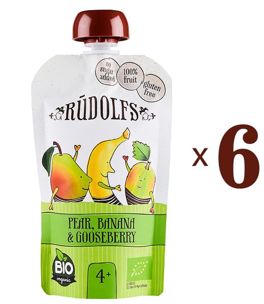 Набір пюре Rudolfs Pouch Смузі Груша-Банан-Агрус, 660 г (6 уп. по 110 г) - Pampik
