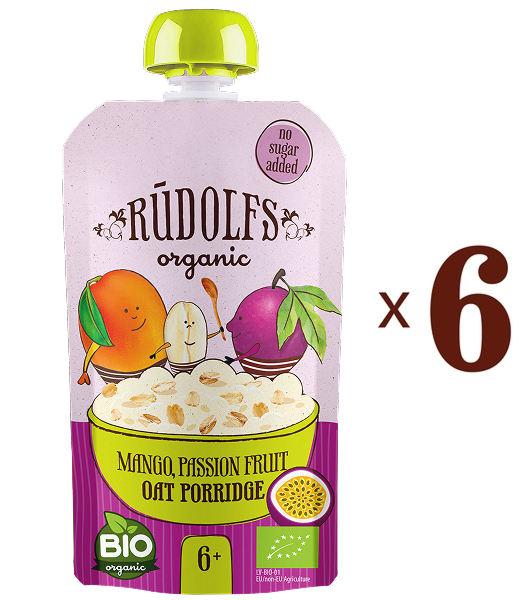 Набір молочних каш Rudolfs Pouch Вівсяна з манго та маракуйя, 660 г (6 уп. по 110 г) - Pampik