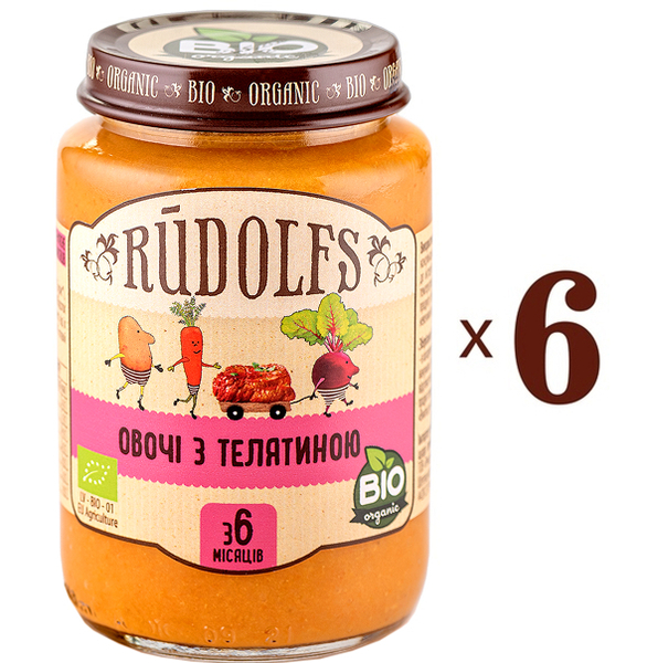 Набір пюре Rudolfs Овочі з телятиною, 1140 г (6 уп. по 190 г) - Pampik