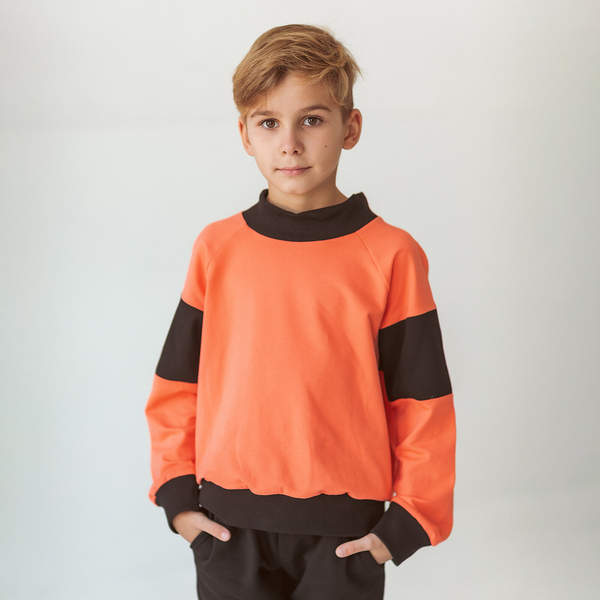 Світшот Garnamama Basic Sweatshirt 2-х нитка 128 Оранжевый Черный (937853.1274132) - Pampik