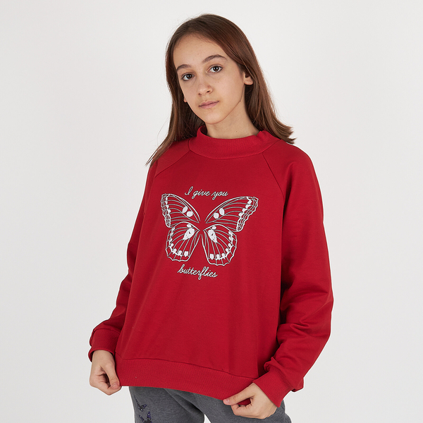 Світшот Garnamama Sweatshirt Butterflies 2-х нитка 164 Красный (975987.1331305) - Pampik