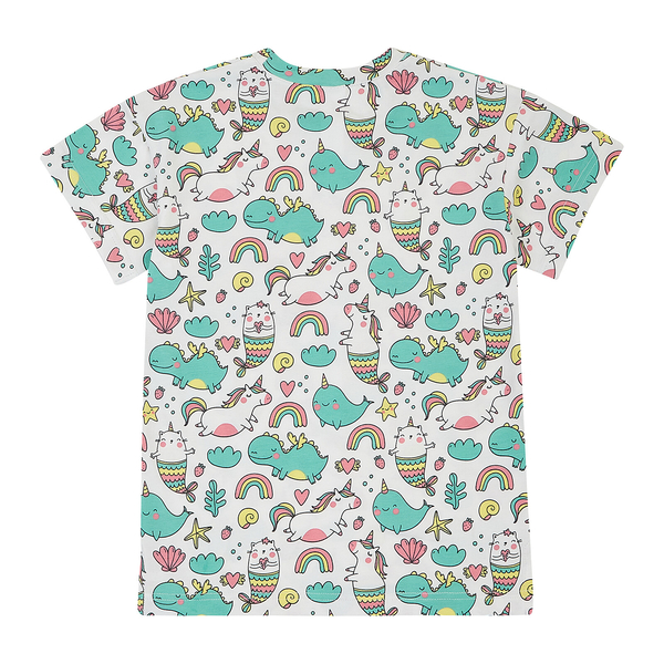 Футболка Garnamama Unicorn t-shirt oversize+ кишення гумка 158-164 Білий Рожевий (1001935.1353411) - Pampik - 2