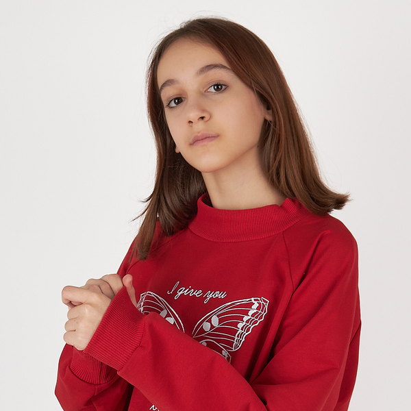 Світшот Garnamama Sweatshirt Butterflies 2-х нитка 164 Красный (975987.1331305) - Pampik - 2