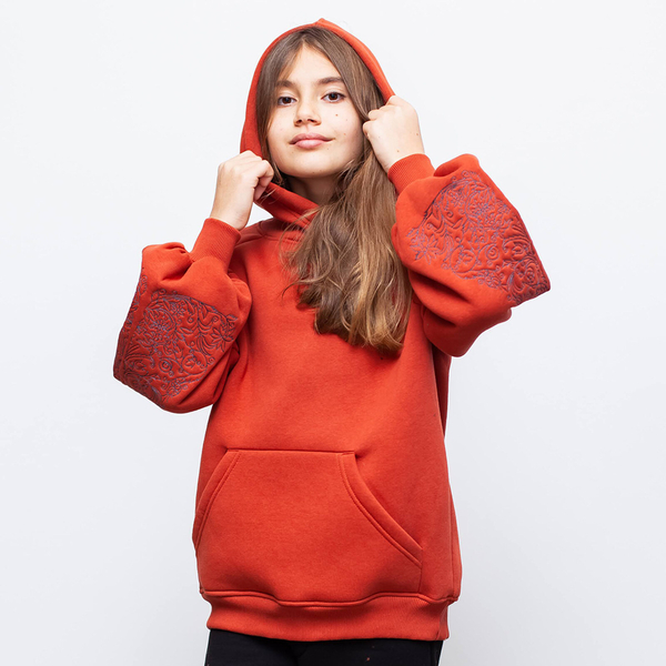 Худі на флісі Garnamama Hoodie girl вишивка 134 Оранжевый (957315.1310205) - Pampik - 2