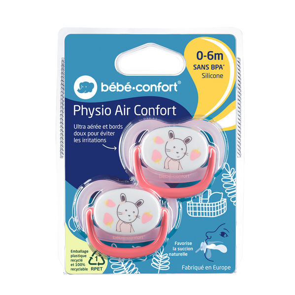 Пустушка силіконова Bebe Confort Physio Air, анатомічна, 0-6 міс., 2 шт., рожевий та жовтий (3104201910) - Pampik - 3