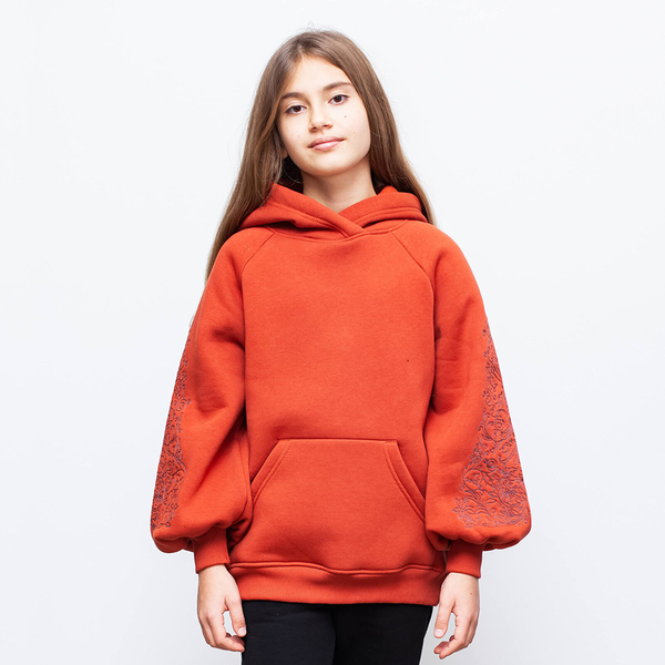 Худі на флісі Garnamama Hoodie girl вишивка 134 Оранжевый (957315.1310205) - Pampik