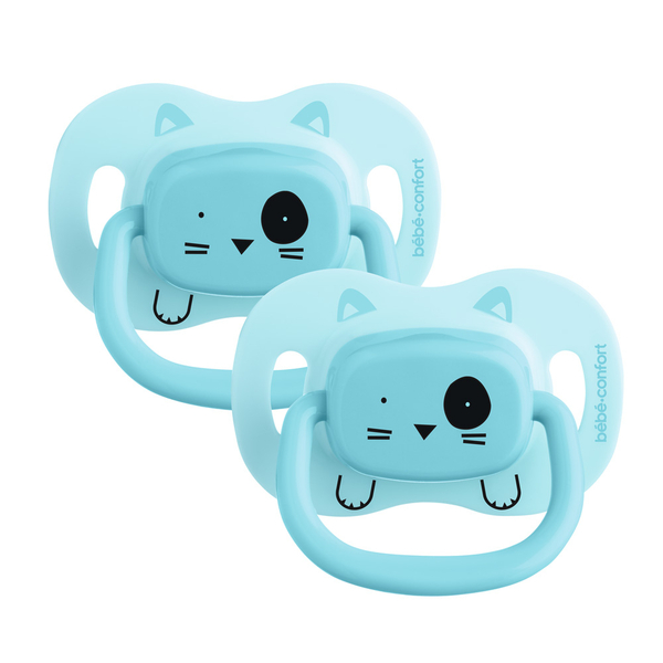 Пустушка силіконова реверсивна Bebe Confort Minimalistic Animals, симетрична, 6-18 мес., 2 шт., синій (3104202020) - Pampik - 2