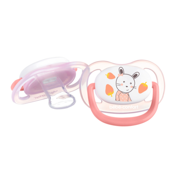 Пустушка силіконова Bebe Confort Physio Air, анатомічна, 18-36 міс., 2 шт., рожевий та жовтий (3104201930) - Pampik