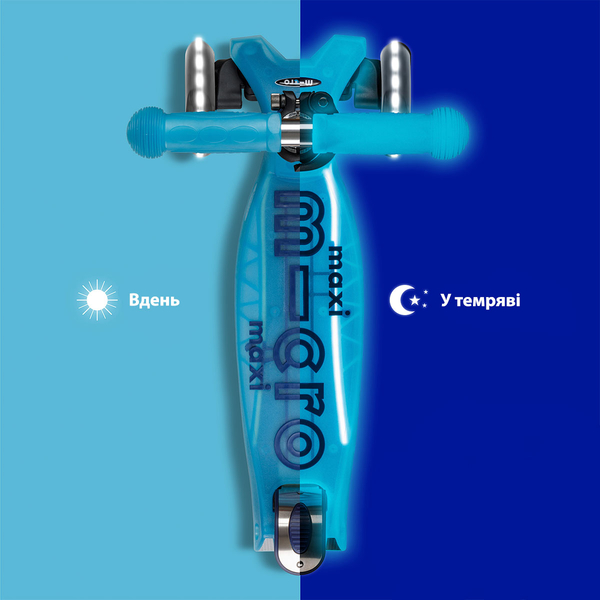 Самокат Micro Maxi Deluxe Glow LED Plus Синій кришталь (MMD377) - Pampik - 8