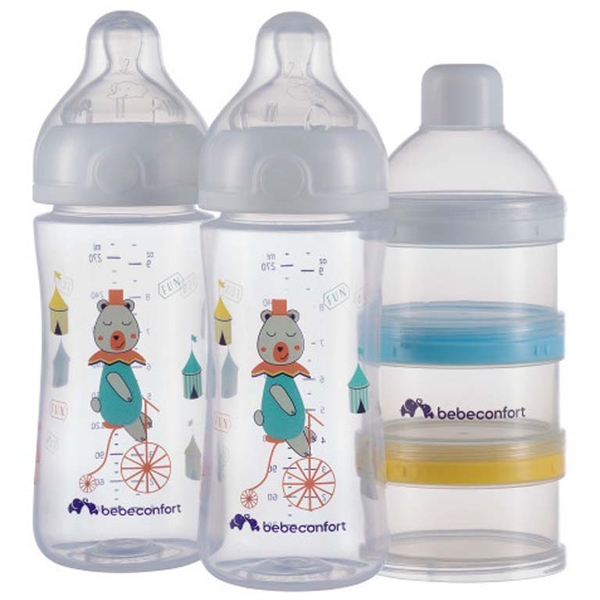 Набор для кормления Bebe Confort EMO Urban Garden: 2 бутылочки 270 мл + диспенсер (3102202040) - Pampik