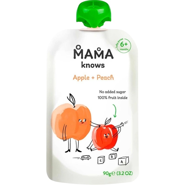 Пюре фруктове Mama knows Яблуко та персик, 90 г - Pampik