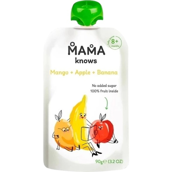 Пюре фруктове Mama knows Манго, яблуко и банан, 90 г - Pampik