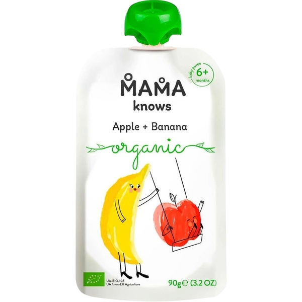 Пюре фруктове Mama knows Organic Яблуко та банан, 90 г - Pampik