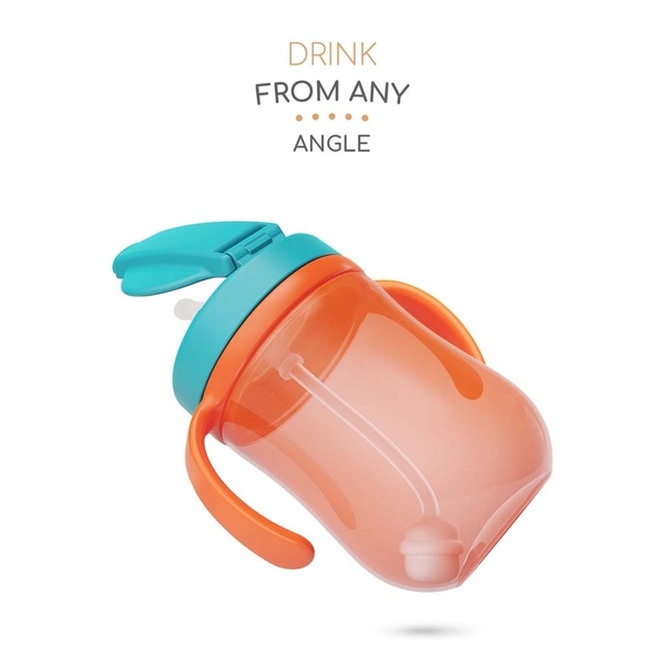 Поїльник Baboo Sea Life із силіконовою соломинкою та гравітаційною кулькою, 9+ міс., 300 мл, помаранчевий (8-132) - Pampik - 2