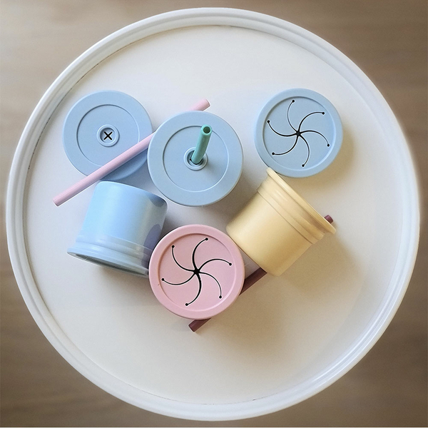 Чашка-контейнер з трубочкою MinikOiOi Sip+Snack Aqua Green/Powder Grey, силіконова, 180 мл (101100107) - Pampik - 5