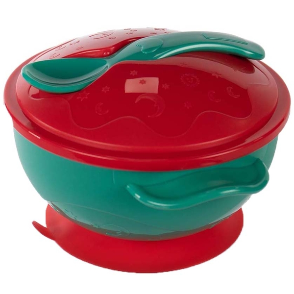 Мисочка Baboo с основой-присоской, крышкой и ложечкой, 6+ мес, красный (9-034) - Pampik