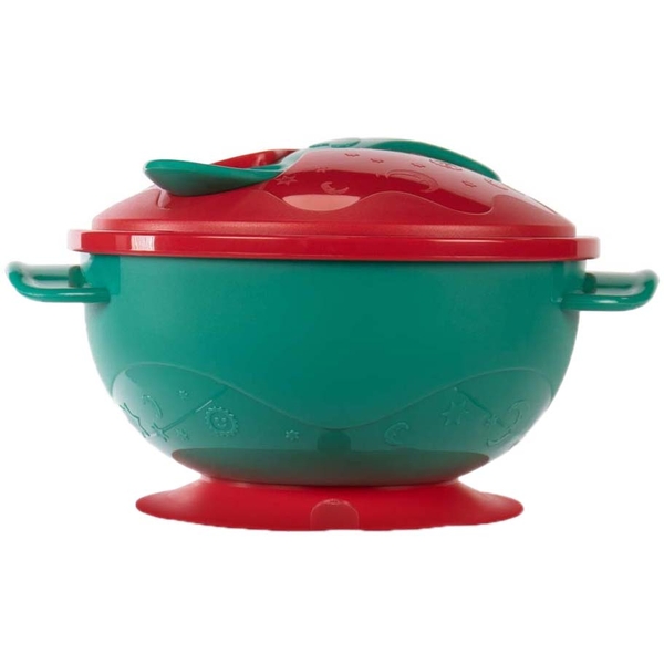 Мисочка Baboo с основой-присоской, крышкой и ложечкой, 6+ мес, красный (9-034) - Pampik - 2