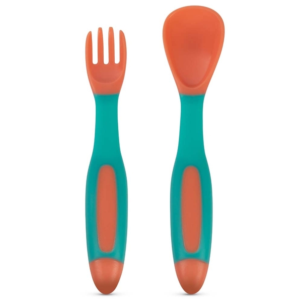 Набор гибких ложек и вилок Baboo, 6+ мес, персиковый (10-036) - Pampik - 2