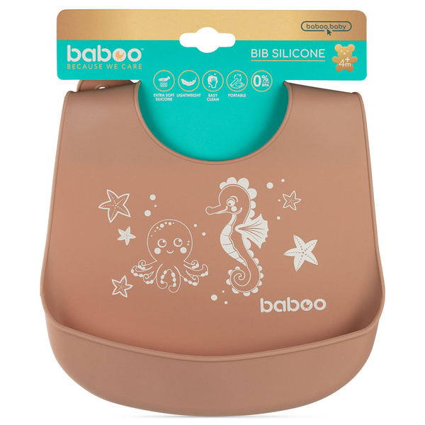 Нагрудник силіконовий Baboo Sea Life, какао, 4+ місяців (11-019) - Pampik - 4
