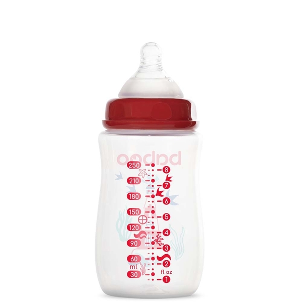 Бутылочка для кормления Baboo Marine, антиколиковая, 250 мл, средний поток, 3+, красный (3-116) - Pampik - 3