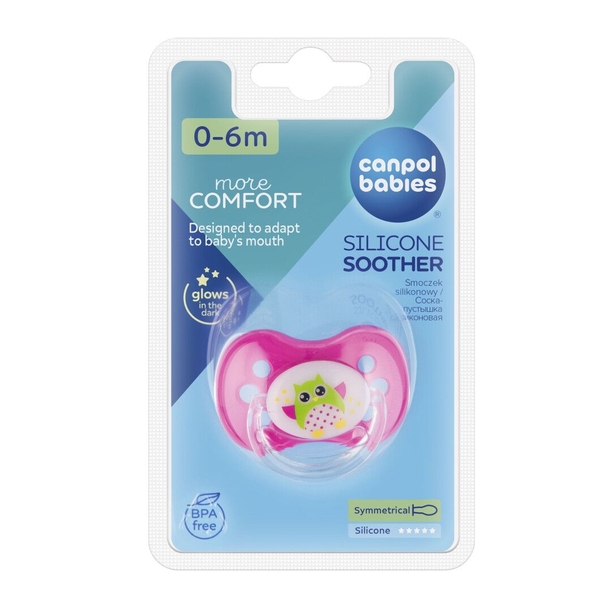 Силіконова симетрична пустушка Canpol Babies Сови, 6-18 міс., рожевий (22/569) - Pampik - 3