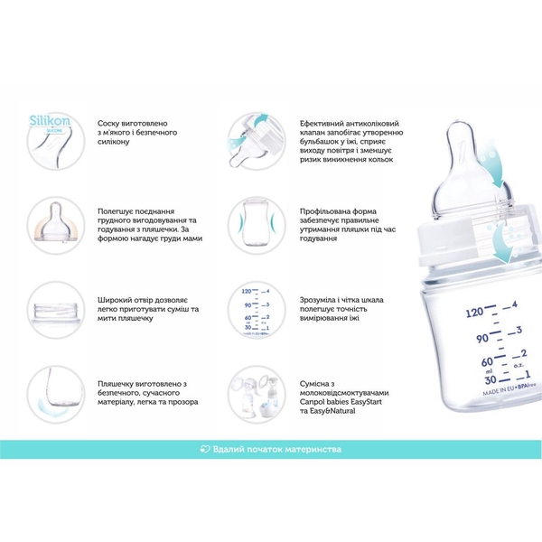 Пляшечка для годування Canpol babies Easystart Royal Baby антиколікова з широким отвором, 120 мл, синій (35/220_blu) - Pampik - 4