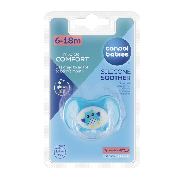 Силіконова симетрична пустушка Canpol Babies Сови, 6-18 міс., блакитний (22/569) - Pampik - 3